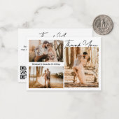 Carte De Correspondance mariage moderne 3 photos collage merci code qr (Devant/Arrière en situation)