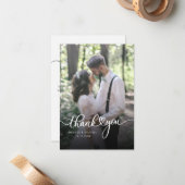 Carte De Correspondance Mariage photo manuscrite moderne Merci (Devant/Arrière en situation)