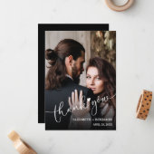 Carte De Correspondance Mariage Photo Merci Lettré à la main (Devant/Arrière en situation)