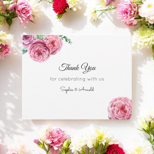 Carte De Correspondance Mariage rose  blanc Merci