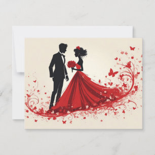 Carte De Correspondance Mariage Rouge Romantique Silhouette de la Mariée e