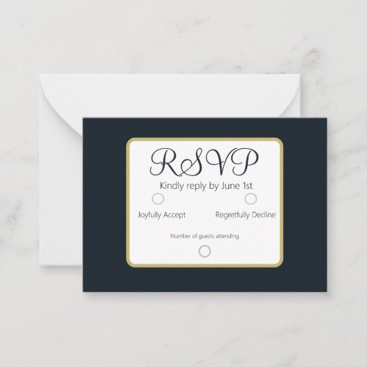 Carte De Correspondance Mariage RSVP bleu foncé simple (Devant)