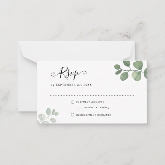 Carte De Correspondance MARIAGE RSVP de l'Eucalyptus Sage BUDGET (Devant)