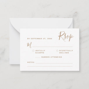 Carte De Correspondance MARIAGE RSVP minimaliste de script or BUDGET
