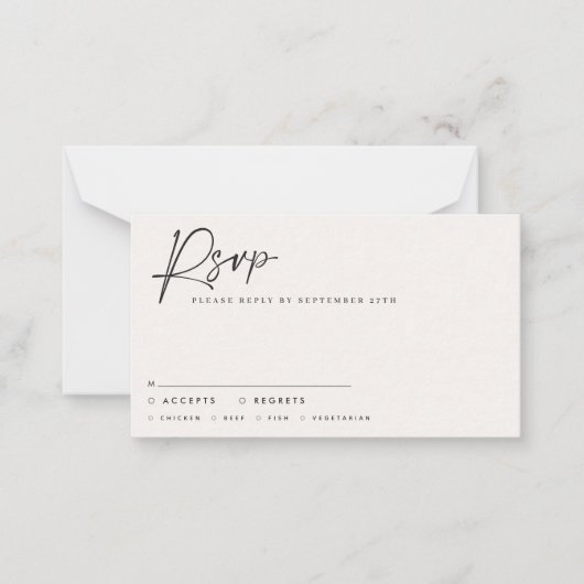 Carte De Correspondance Mariage script moderne noir blanc réponse (Devant)