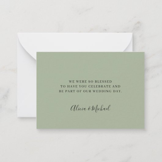 Carte De Correspondance Mariage vert olive budget merci script (Dos)