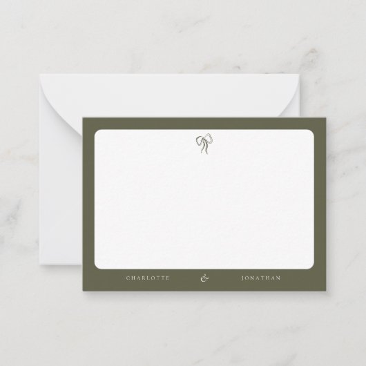 Carte De Correspondance Mariage vert olive élégant moderne (Devant)