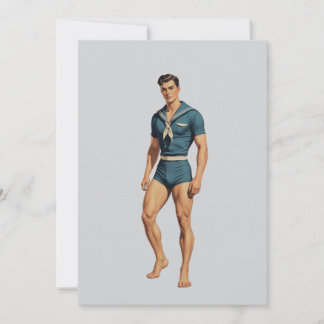 Carte De Correspondance Marin Rétro en Maillot de Bain Bleu Marine