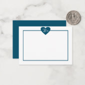 Carte De Correspondance Marine bleu Moderne Monogramme Coeur (Devant/Arrière en situation)