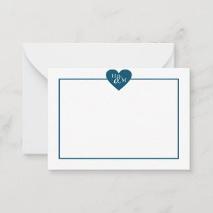 Carte De Correspondance Marine bleu Moderne Monogramme Coeur