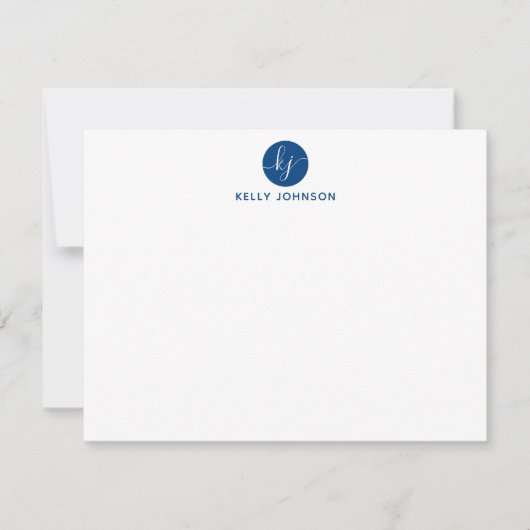 Carte De Correspondance Marine Bleu Script Monogramme Cercle moderne fille (Devant)