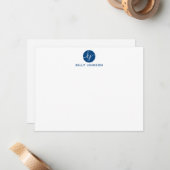 Carte De Correspondance Marine Bleu Script Monogramme Cercle moderne fille (Devant/Arrière en situation)