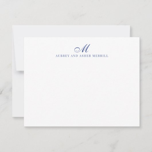Carte De Correspondance Marine Bleu Script Monogramme Stationnaire moderne (Devant)
