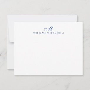 Carte De Correspondance Marine Bleu Script Monogramme Stationnaire moderne