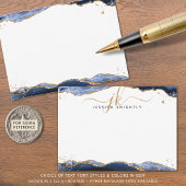 Carte De Correspondance Marine Blue Agate Géode Script Monogramme Parties