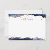 Carte De Correspondance Marine Blue Agate Géode Script Monogramme Parties (Devant)