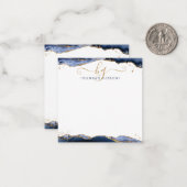 Carte De Correspondance Marine Blue Agate Monogramme Fancy Script Gold Par (Devant/Arrière en situation)