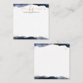 Carte De Correspondance Marine Blue Agate Monogramme Fancy Script Gold Par (Devant / Derrière)
