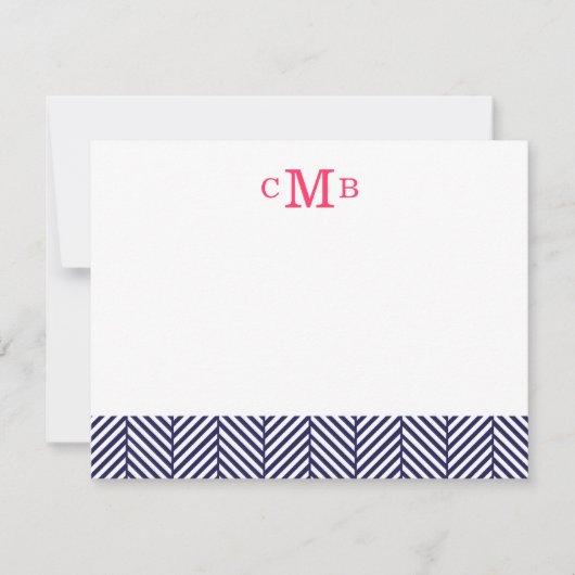 Carte De Correspondance Marine Blue Herringbone Custom Monogram Stationali (Devant)