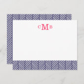 Carte De Correspondance Marine Blue Herringbone Custom Monogram Stationali (Devant / Derrière)
