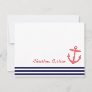 Carte De Correspondance Marine & Coral Bandes Nautiques & Papeterie Ancre