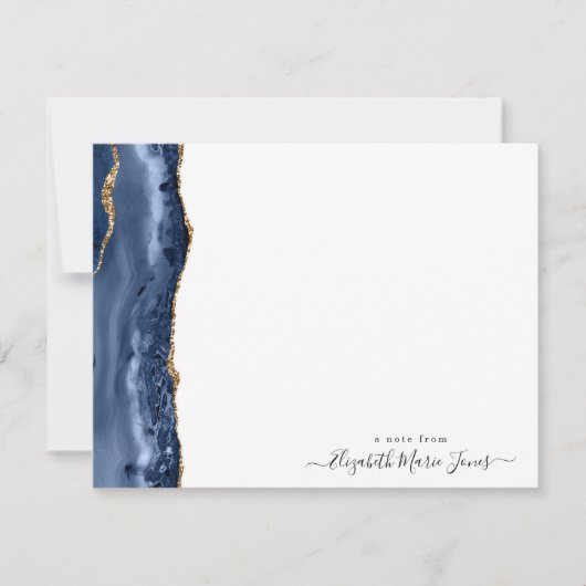 Carte De Correspondance Marine moderne Agate bleu Marbre Gemstone Script N (Devant)