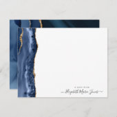 Carte De Correspondance Marine moderne Agate bleu Marbre Gemstone Script N (Devant / Derrière)