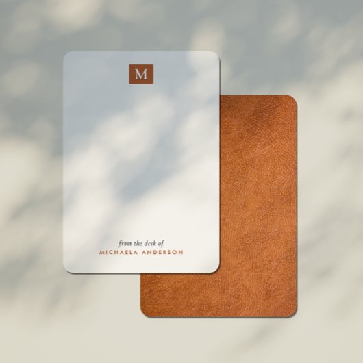 Carte De Correspondance Marron Moderne Cuir Monogramme & Nom