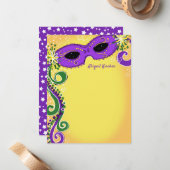 Carte De Correspondance Mascarade violet jaune Masque Balle Sweet 16 Plat (Devant/Arrière en situation)