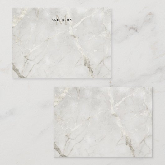 Carte De Correspondance Masculine en marbre perle double monogramme (Devant / Derrière)