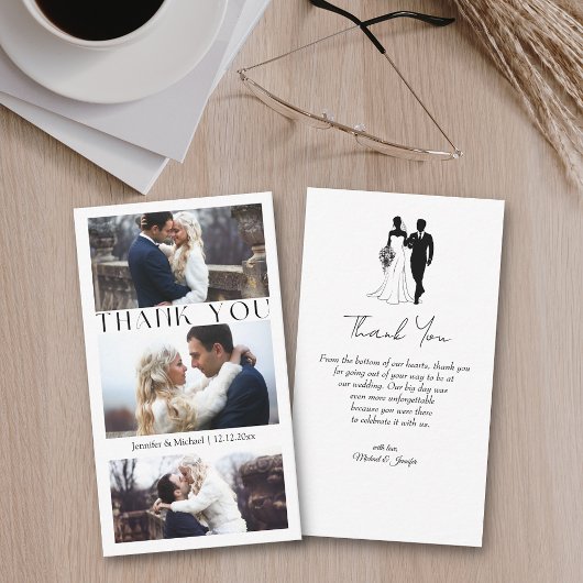 Carte De Correspondance merci 3 photo collage minimum mariage