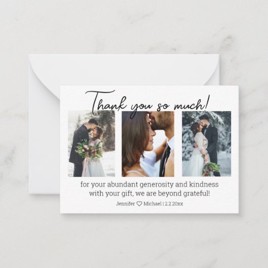 Carte De Correspondance merci 3 photos mariage hiver collage minimum (Devant)