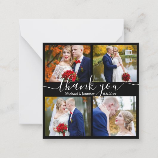 Carte De Correspondance merci, 4 photos mariage noir et blanc (Devant)