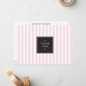 Carte De Correspondance Merci à rayures roses et blanches rétro (Devant/Arrière en situation)