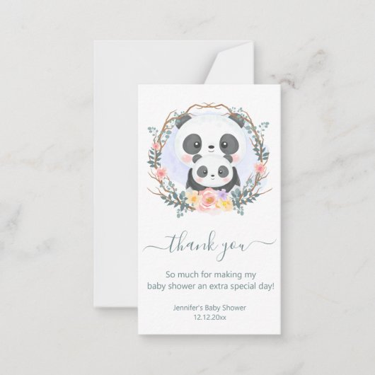 Carte De Correspondance merci baby shower aquarelle mignon pandas vert (Devant)
