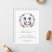 Carte De Correspondance merci baby shower aquarelle mignon pandas vert (Devant/Arrière en situation)