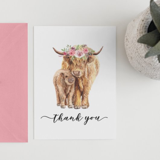 Carte De Correspondance Merci Baby shower Highland Cow