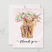 Carte De Correspondance Merci Baby shower Highland Cow Rose (Devant)