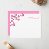 Carte De Correspondance Merci Bat mitzvah Avital Rose Blossoms (Devant/Arrière en situation)