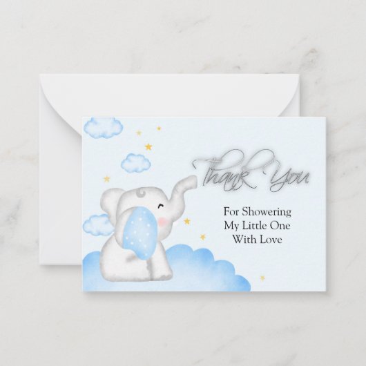 Carte De Correspondance Merci bleu Eléphant mignon (Devant)