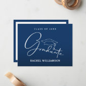 Carte De Correspondance Merci Bleu Script Graduel (Devant/Arrière en situation)