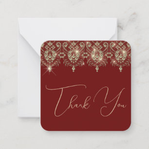 Carte De Correspondance Merci bordeaux rouge dentelle or élégant brillant