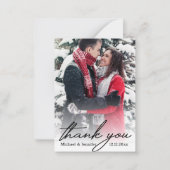 Carte De Correspondance merci chic calligraphie hiver photo mariage (Devant)