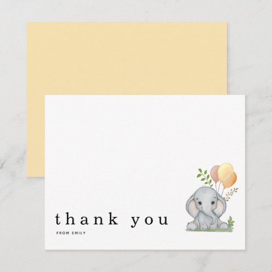 Carte De Correspondance Merci Cute Éléphant Jaune Genre Neutre (Devant / Derrière)
