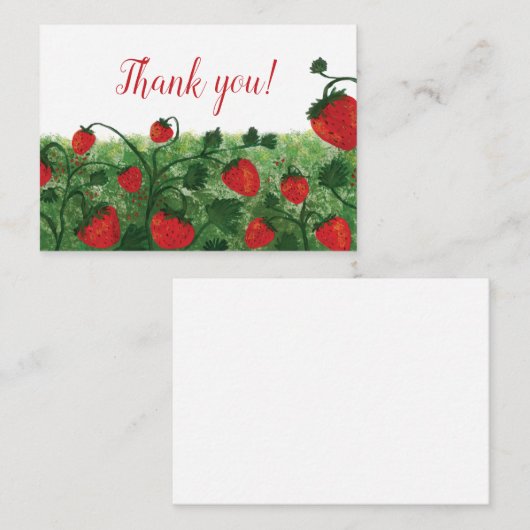 Carte De Correspondance Merci d'aquarelle fraise (Devant / Derrière)