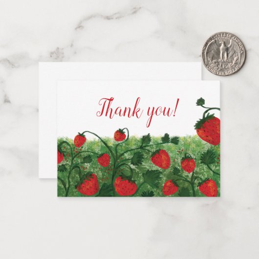 Carte De Correspondance Merci d'aquarelle fraise (Devant/Arrière en situation)
