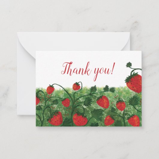 Carte De Correspondance Merci d'aquarelle fraise (Devant)