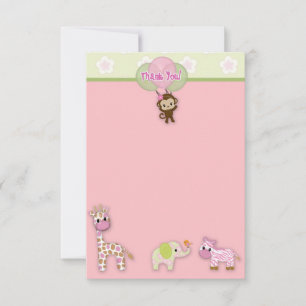Carte De Correspondance Merci de Baby shower animal de la Jungle de fille