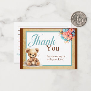 Carte De Correspondance Merci de Baby shower d'ours bleu Boho