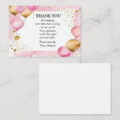 Carte De Correspondance Merci de ballons roses et or (Devant / Derrière)